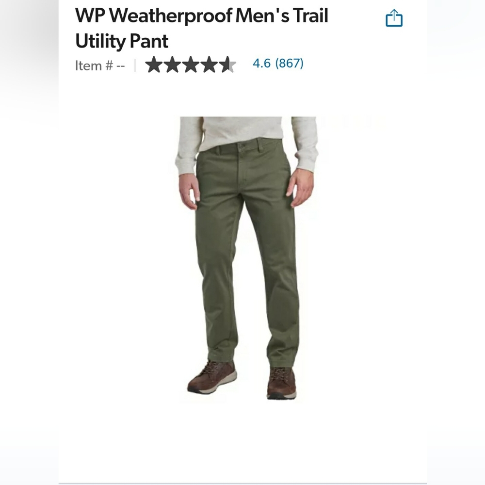 Mens Weatherproof Trail Utility Pants size 42W x 32L